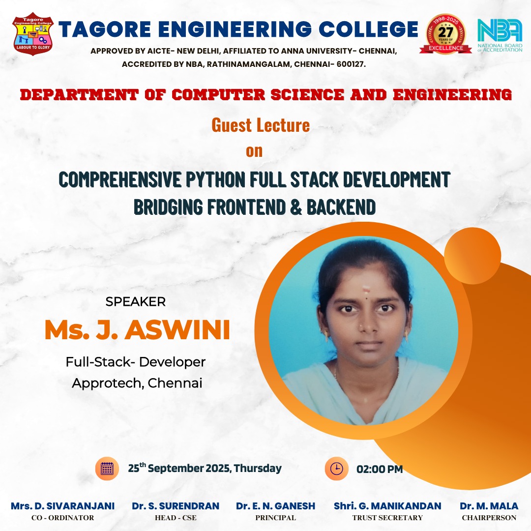 seminar on Full Stack Python at Tagore Engineering College.